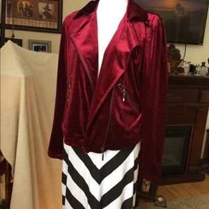 NWOT Belle Badgley Mischka Ruby Red Velvet Jacket